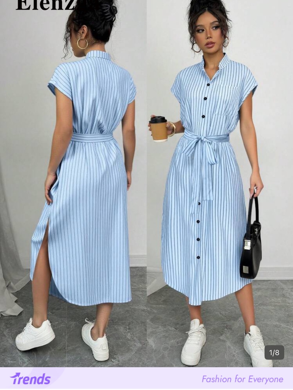 SHEIN Light Blue Vertical Stripe Midi Shirt Dress